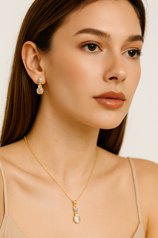 Luxe Aurora DuoStone Pendant & Earrings Set – Premium Gold-Finish Jewellery